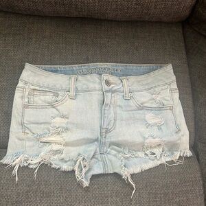 American Eagle Outfitters Women's Light Blue Distressed Denim Shorts